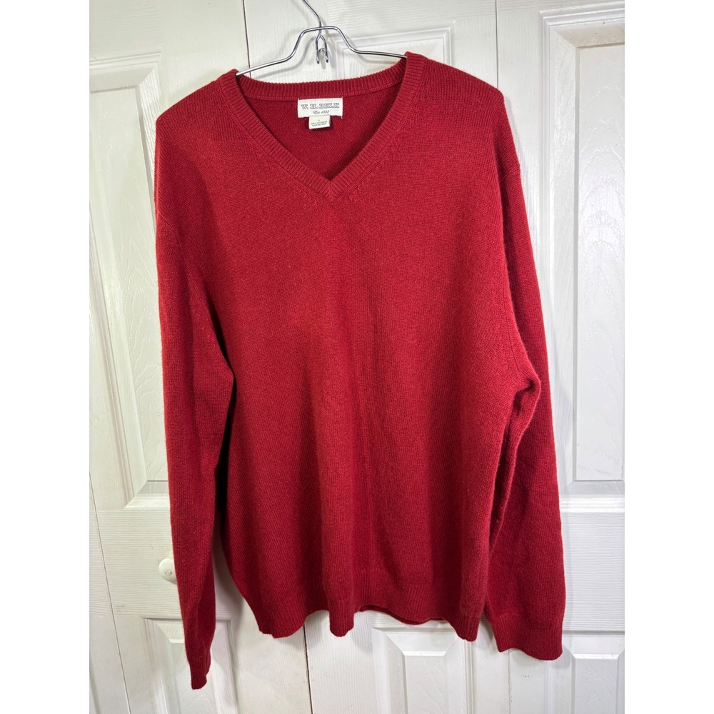 W.H. Belk Mens‎ Red Cashmere V-Neck Sweater Pullover Long Sleeve Luxury Large